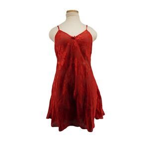 Frederick’s of Hollywood Red Sheer Floral Lace Slip Dress Women’s M Vintage Y2K